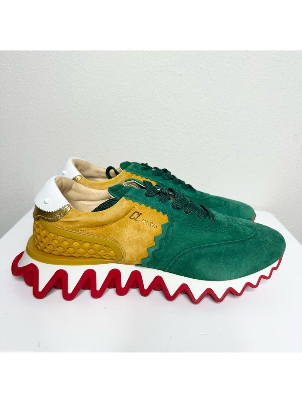 NEW Christian Louboutin Loubishark Sneakers Size 45.5 / US 12.5 Green Yellow Red